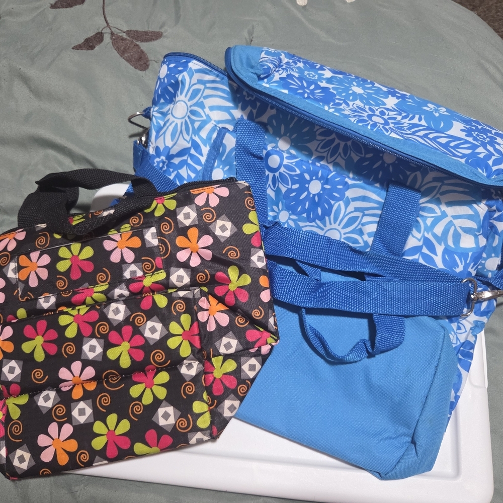 Set of 2 Reusable Insulated Lunch Bags - Blue Floral & Multicolor Flower Print - Picture 3 of 3